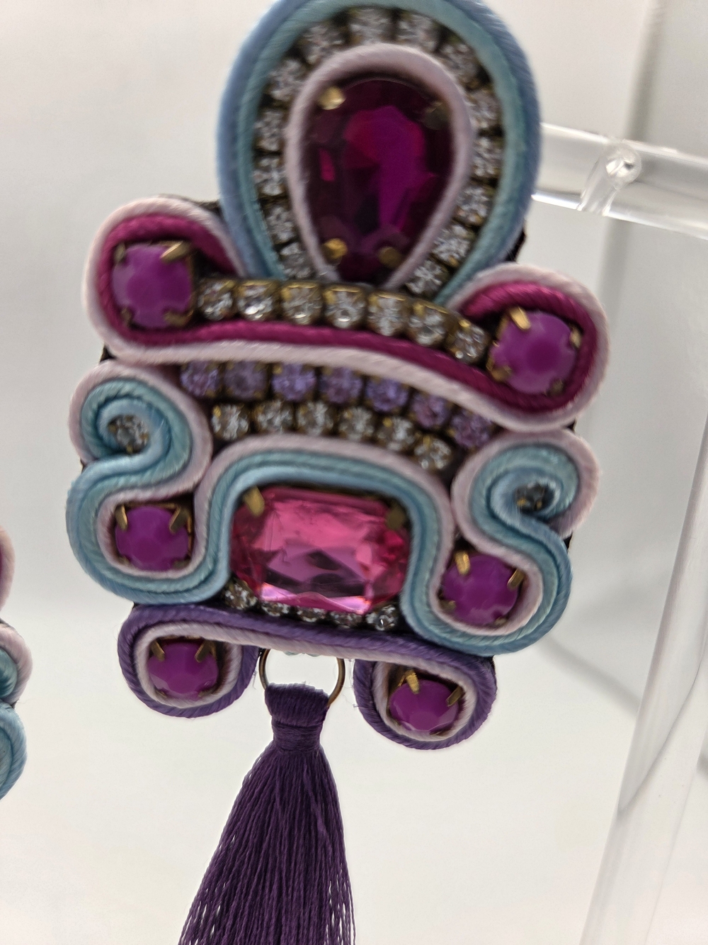 Anna Sous Soutache Crystal Tassel Earrings Purple - Picture 4 of 9